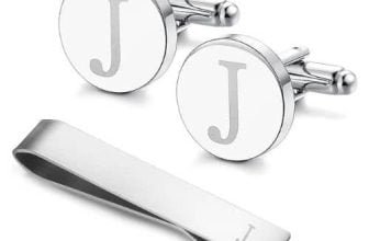 LOYALLOOK Stainless Steel Engraved Initial Cufflinks and Tie Clip Bar
